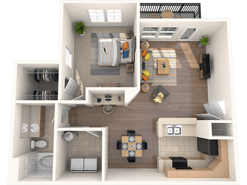 Floor plan for 1 bed, 1 bath, 846 sqft